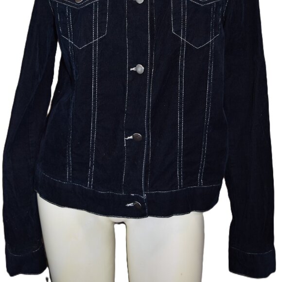 Theory Corduroy Jacket Womens L Large Black Cotton Lycra Blend 5 Metal Button - Picture 2 of 6